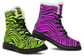 Green and Fuchsia Mismatched Neon Zebra Faux Fur Boots