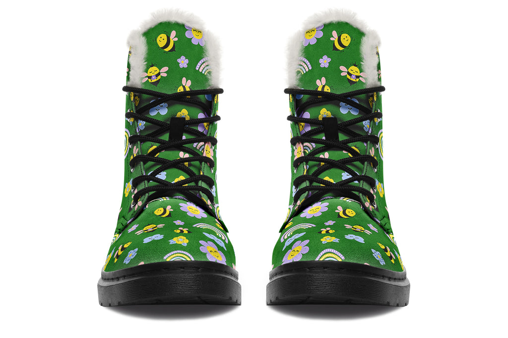 Happy Bees Faux Fur Boots