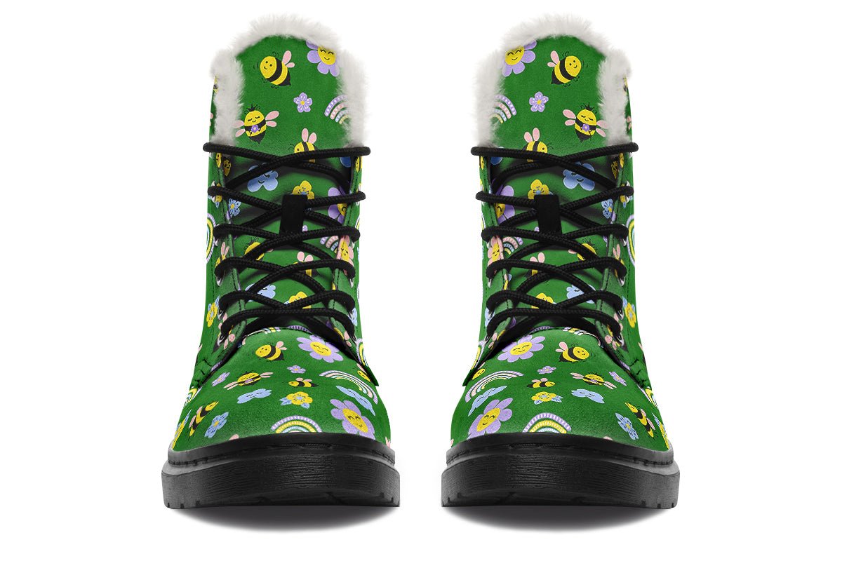 Happy Bees Faux Fur Boots