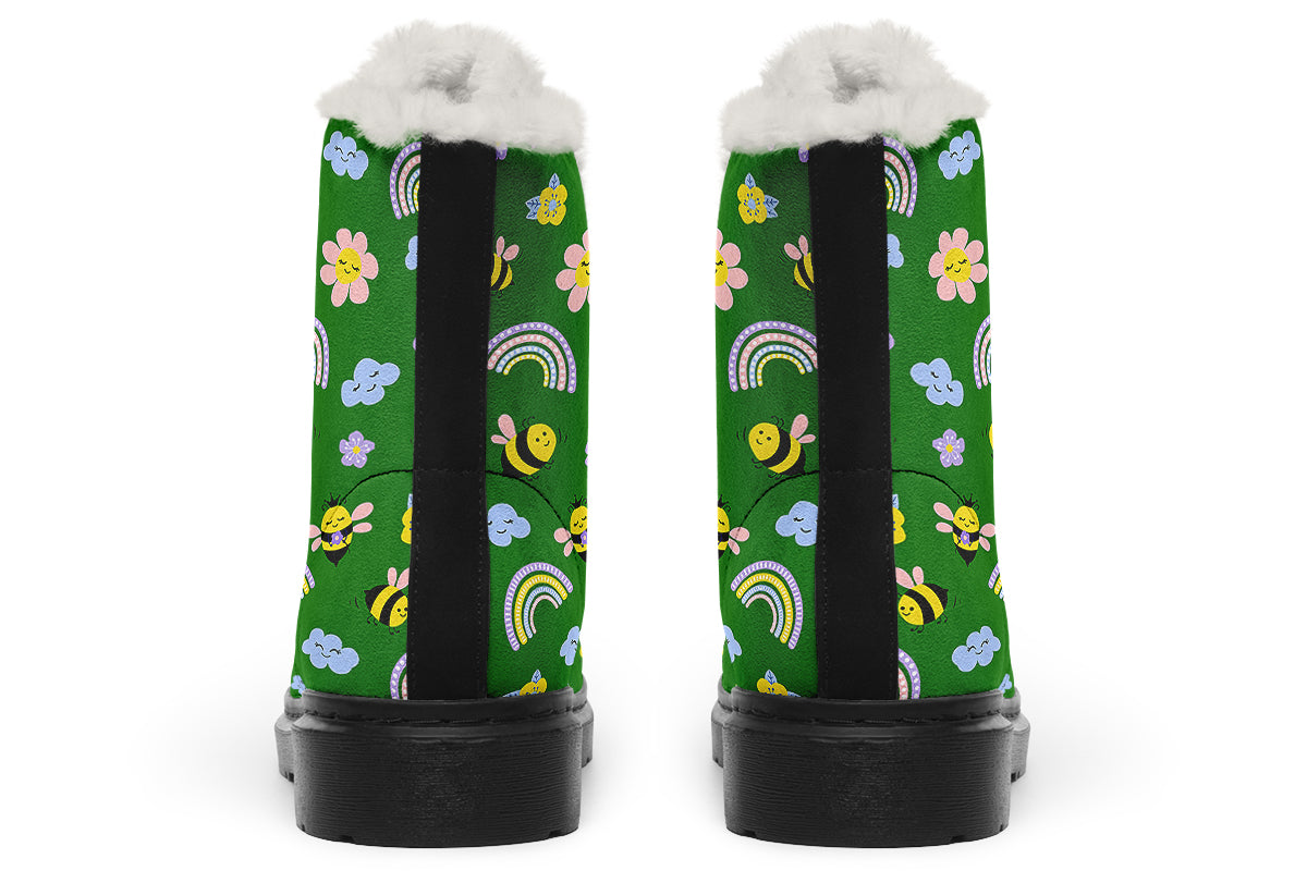 Happy Bees Faux Fur Boots