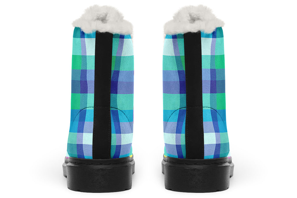 Happy Rainbow Plaid Faux Fur Boots
