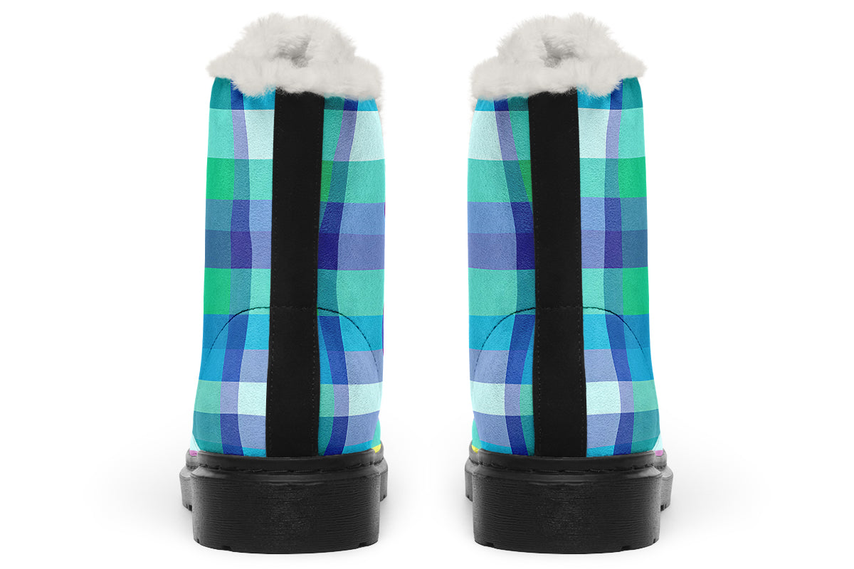 Happy Rainbow Plaid Faux Fur Boots