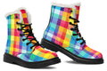 Happy Rainbow Plaid Faux Fur Boots