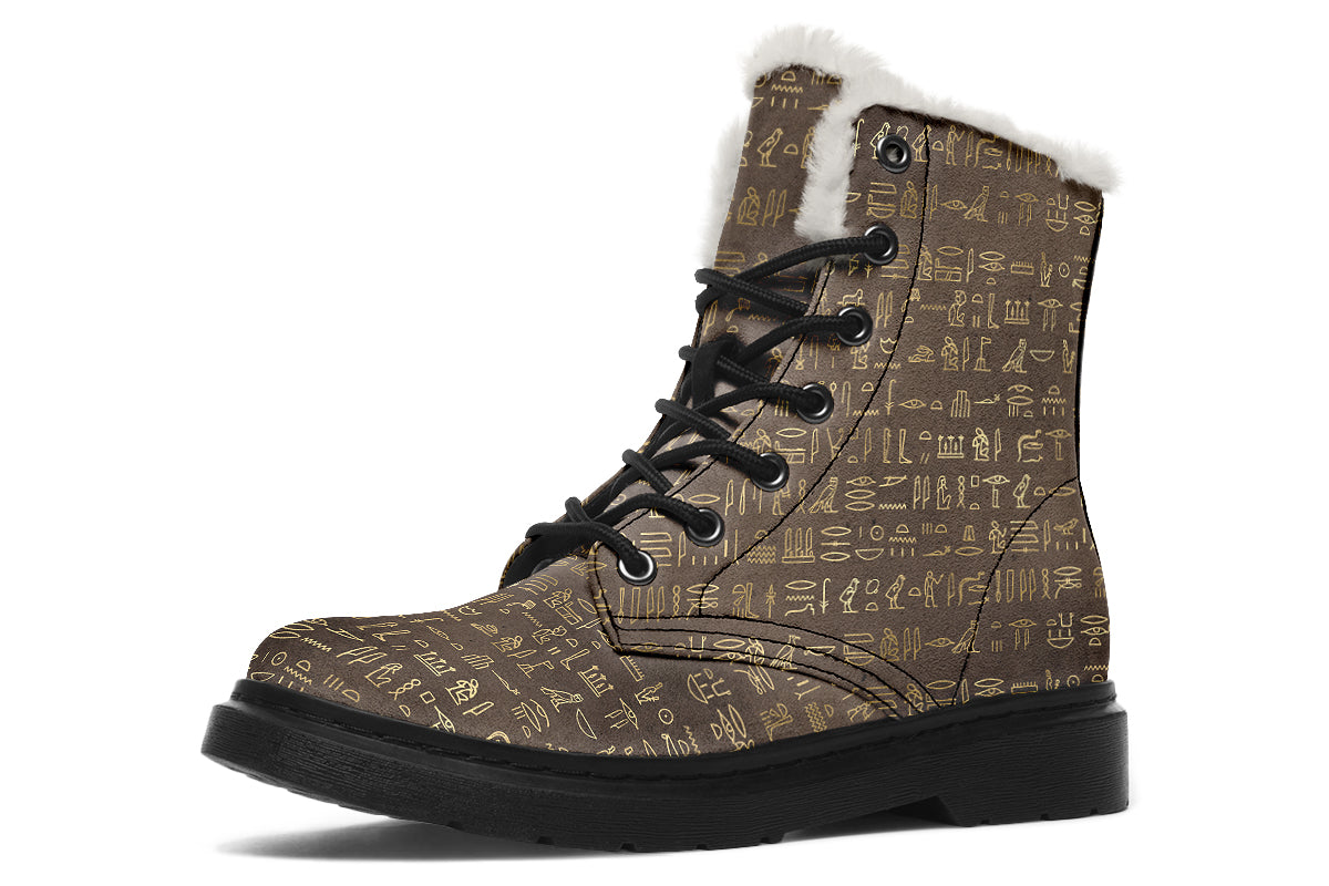 Hieroglyphics Faux Fur Boots - Offbeat Sweetie