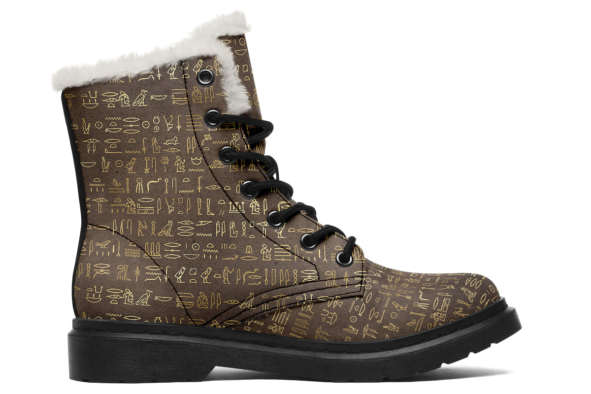 Hieroglyphics Faux Fur Boots - Offbeat Sweetie