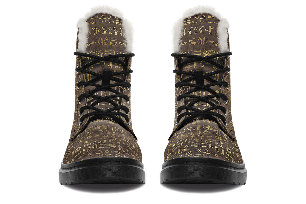Hieroglyphics Faux Fur Boots - Offbeat Sweetie