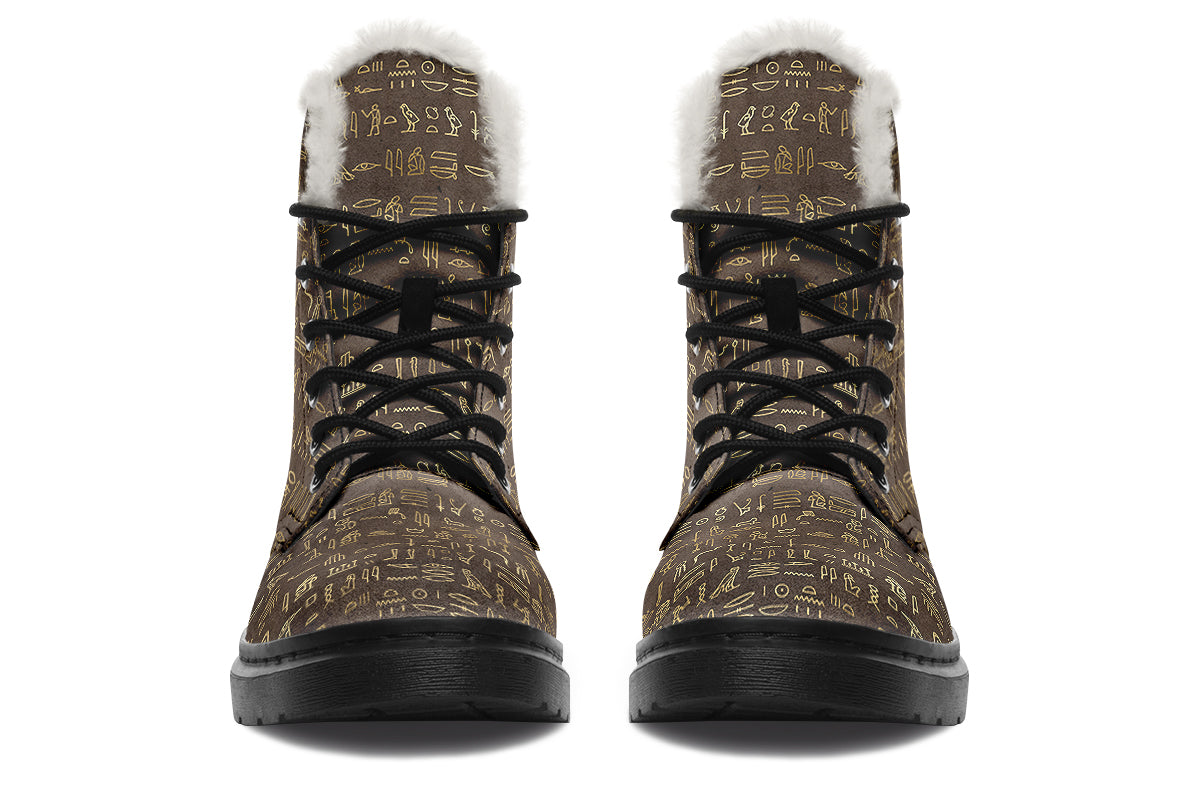 Hieroglyphics Faux Fur Boots - Offbeat Sweetie