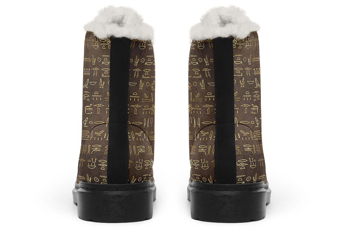 Hieroglyphics Faux Fur Boots - Offbeat Sweetie