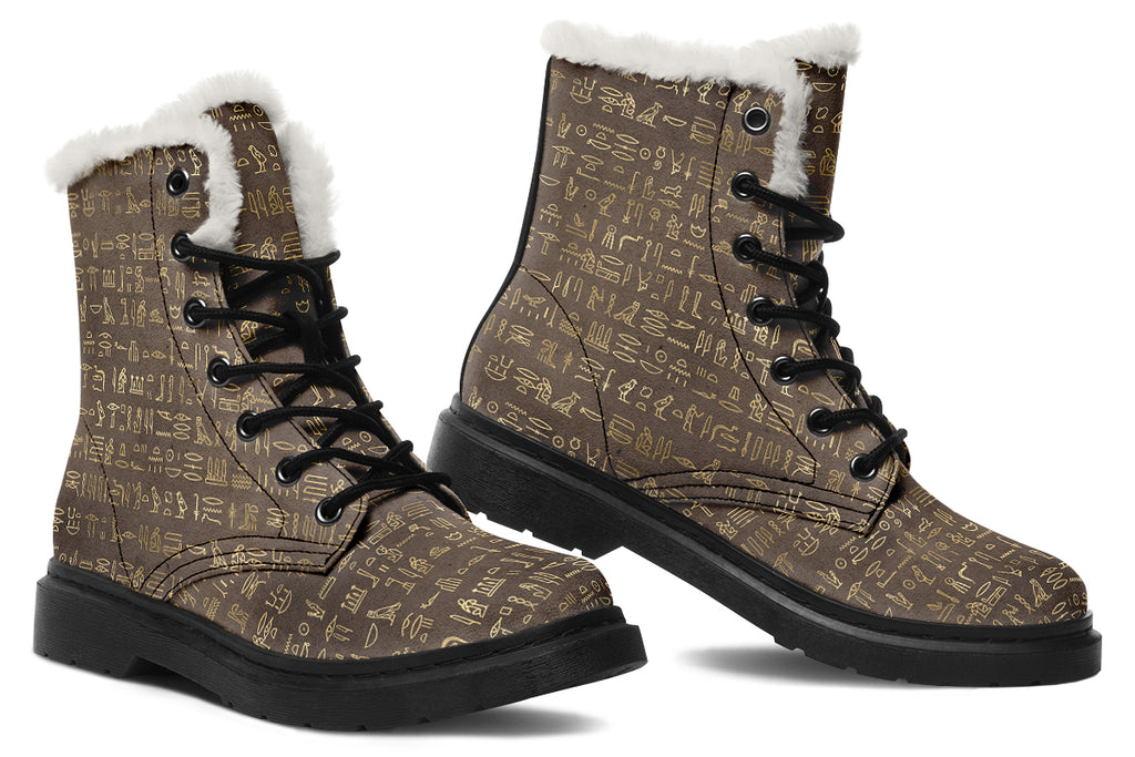 Hieroglyphics Faux Fur Boots - Offbeat Sweetie