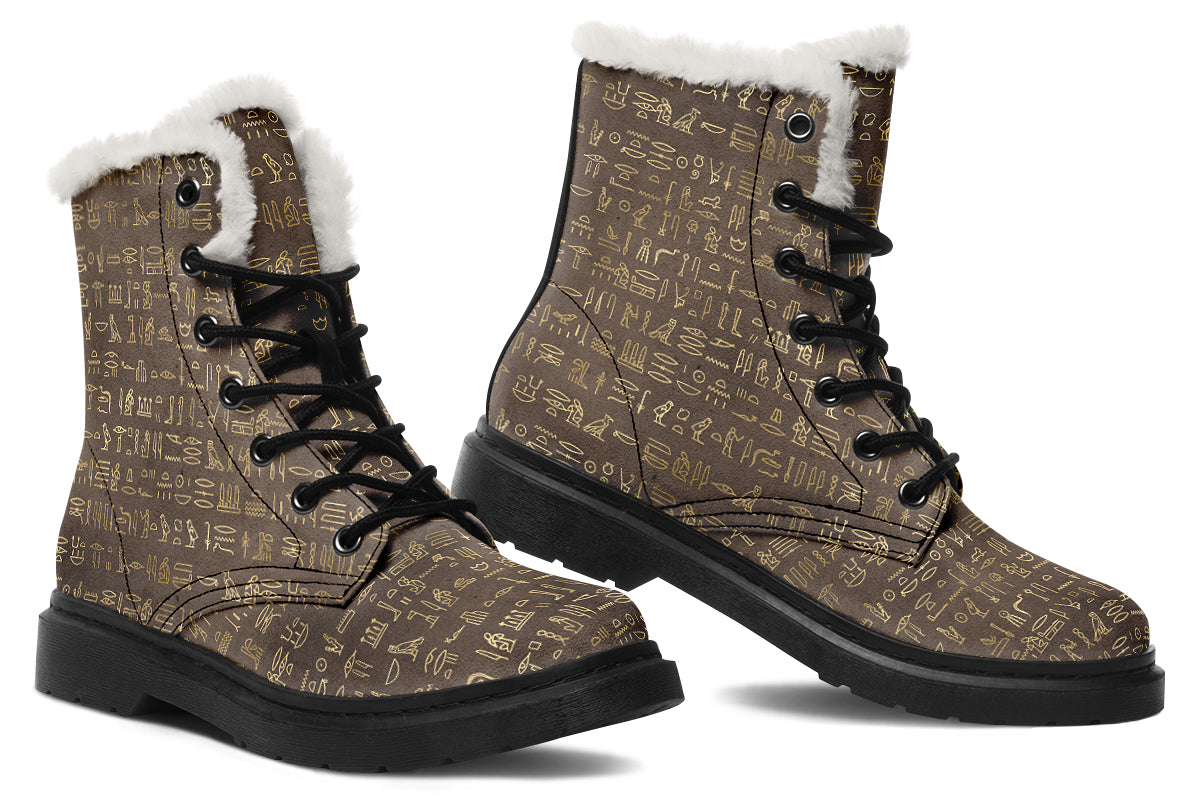 Hieroglyphics Faux Fur Boots - Offbeat Sweetie