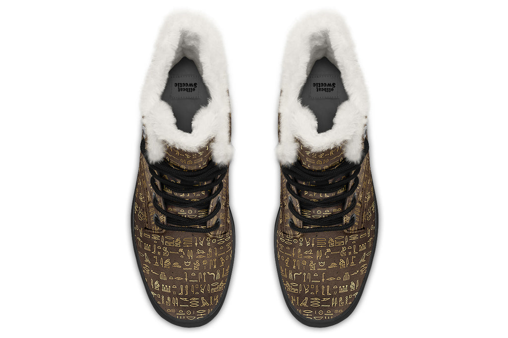 Hieroglyphics Faux Fur Boots - Offbeat Sweetie