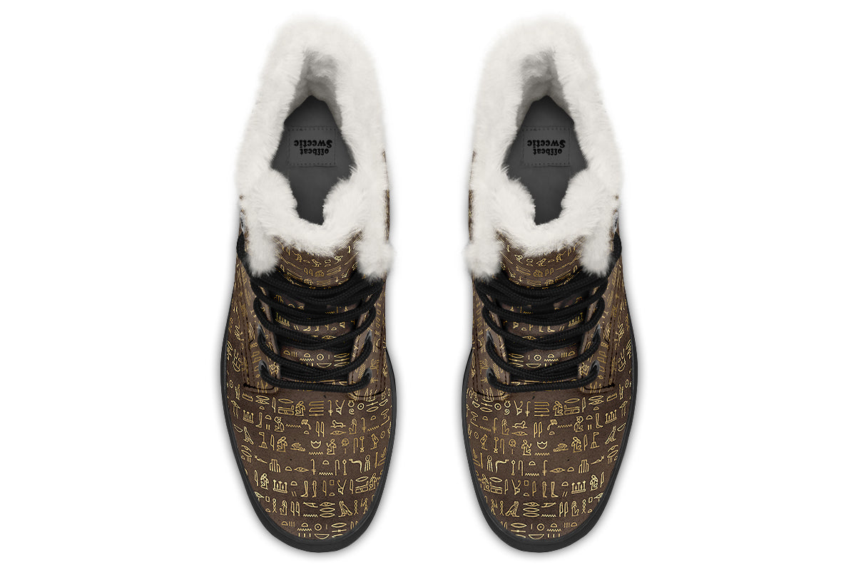 Hieroglyphics Faux Fur Boots - Offbeat Sweetie