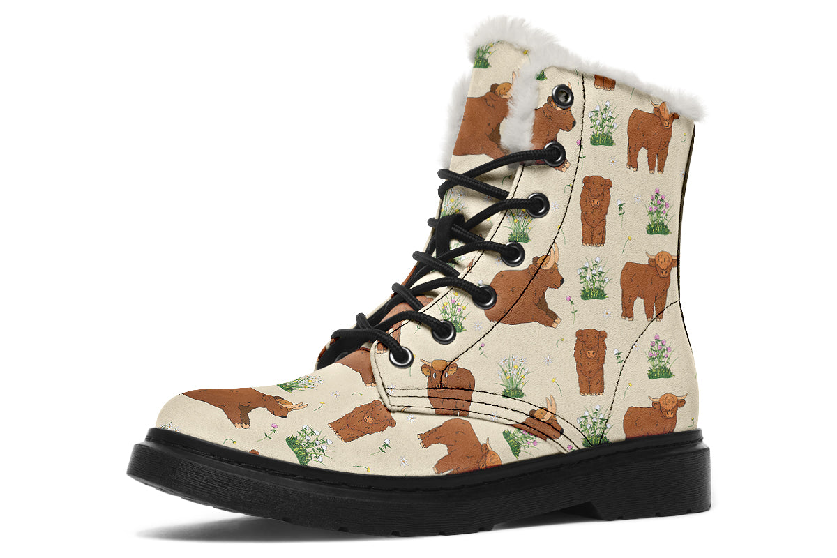 Highland Cows Faux Fur Boots