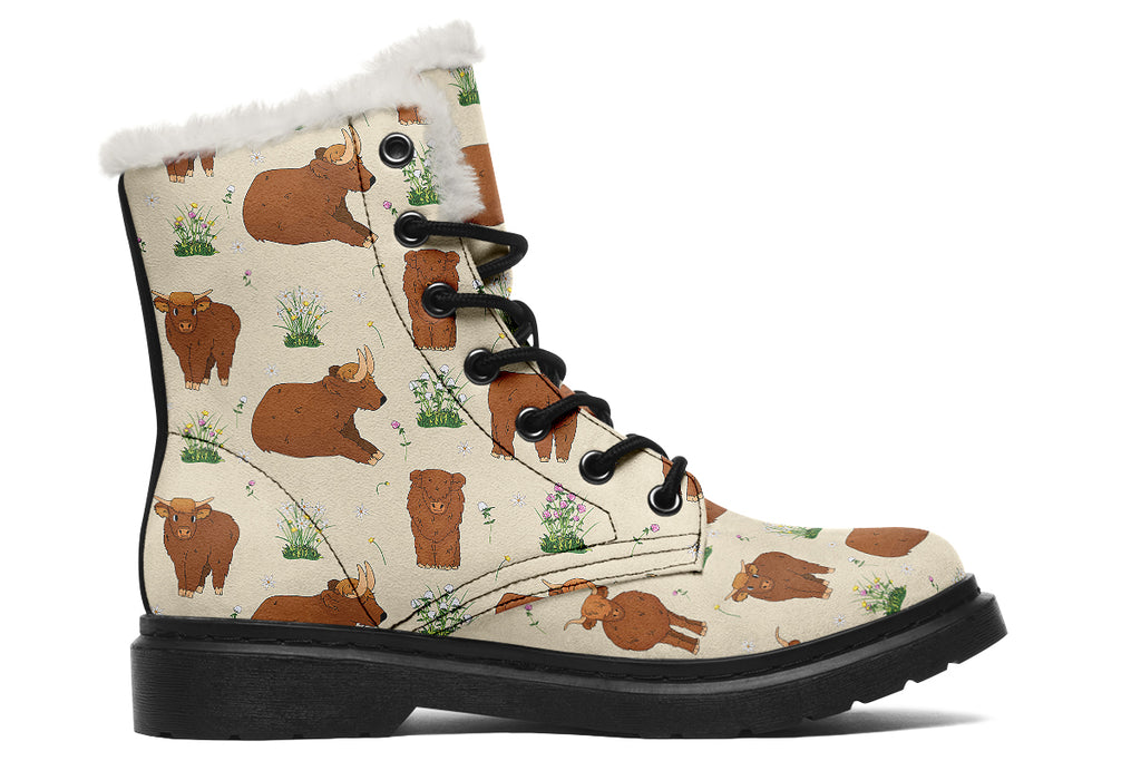 Highland Cows Faux Fur Boots