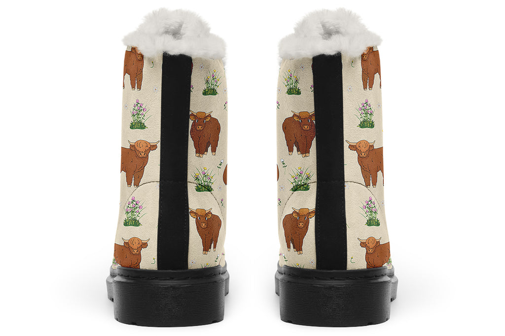 Highland Cows Faux Fur Boots