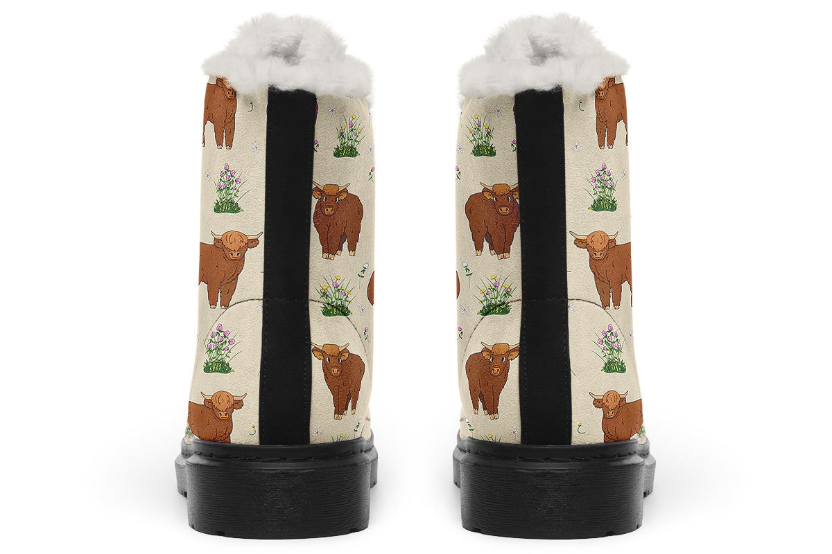 Highland Cows Faux Fur Boots