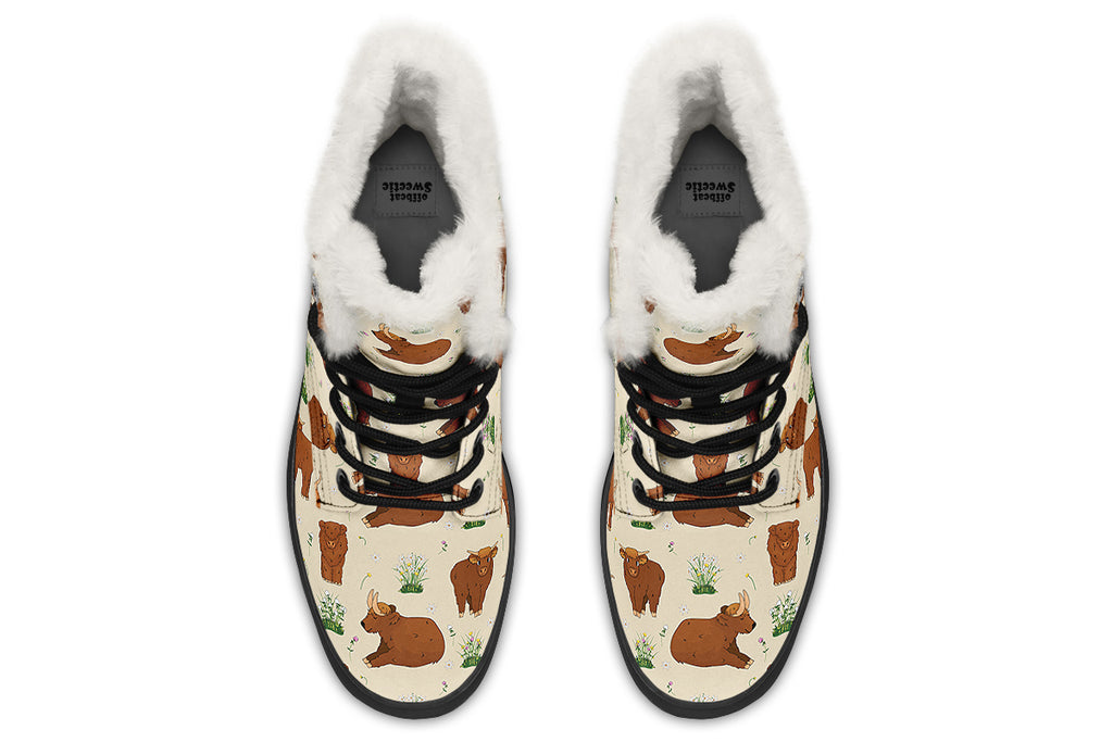 Highland Cows Faux Fur Boots