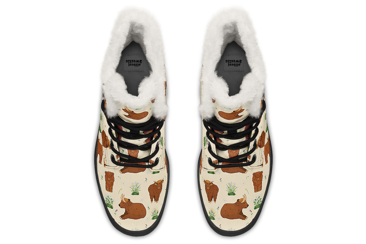 Highland Cows Faux Fur Boots