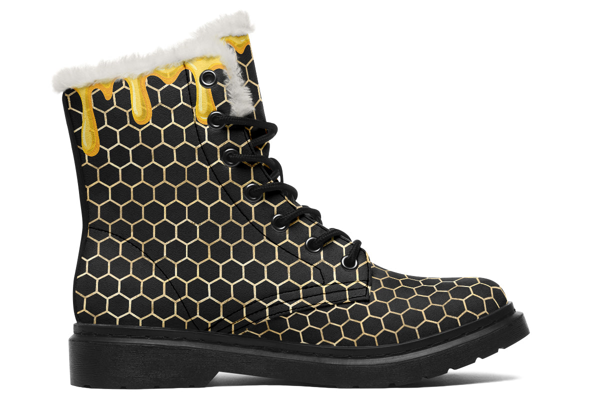 Honeycomb Faux Fur Boots - Offbeat Sweetie