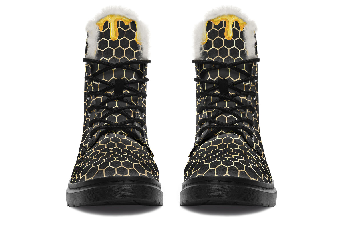 Honeycomb Faux Fur Boots - Offbeat Sweetie