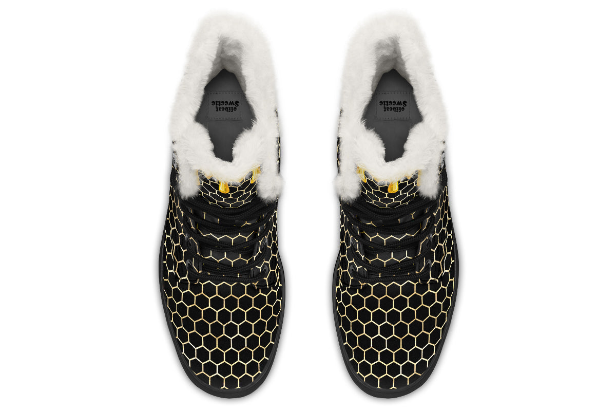 Honeycomb Faux Fur Boots - Offbeat Sweetie