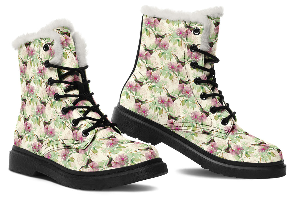 Hummingbirds Faux Fur Boots - Offbeat Sweetie