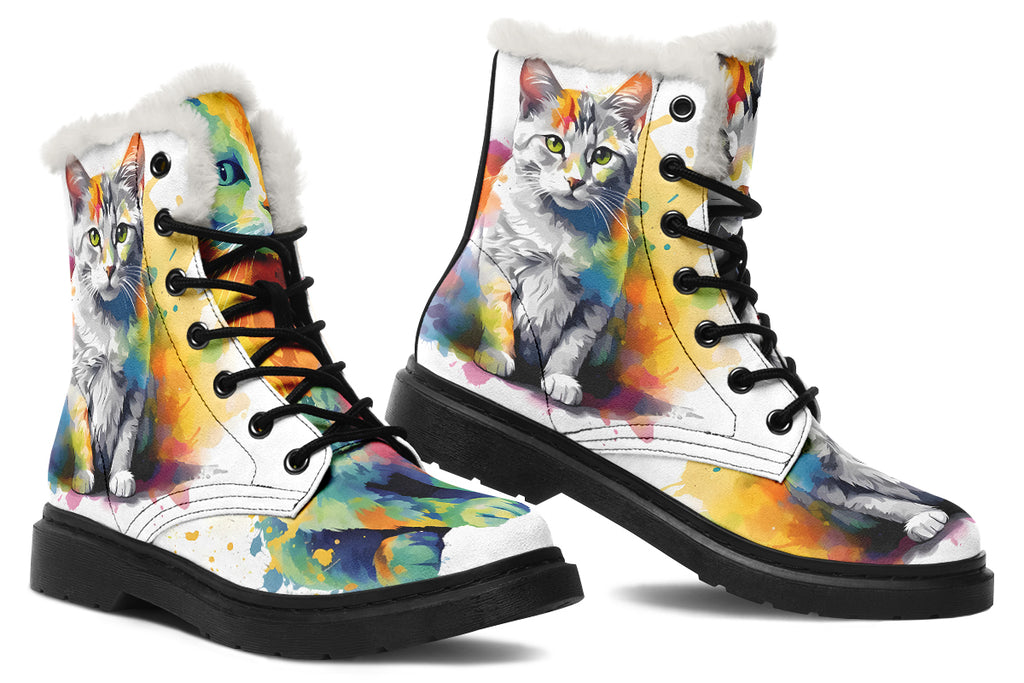 Kitty On My Foot Faux Fur Boots - Offbeat Sweetie