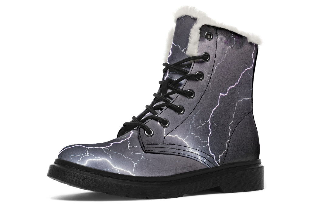 Lightning Crashes Faux Fur Boots - Offbeat Sweetie