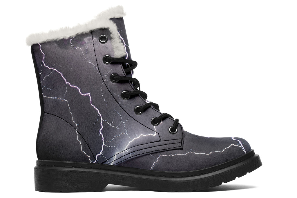 Lightning Crashes Faux Fur Boots - Offbeat Sweetie