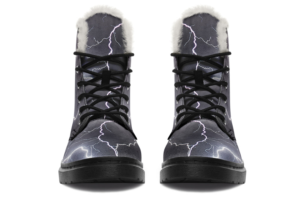 Lightning Crashes Faux Fur Boots - Offbeat Sweetie