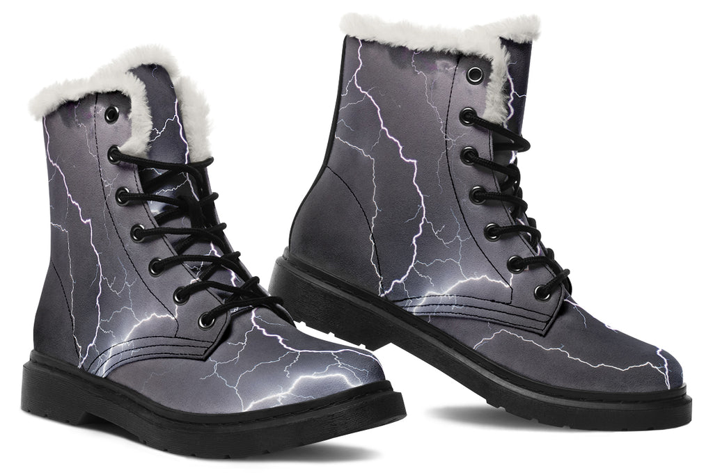 Lightning Crashes Faux Fur Boots - Offbeat Sweetie