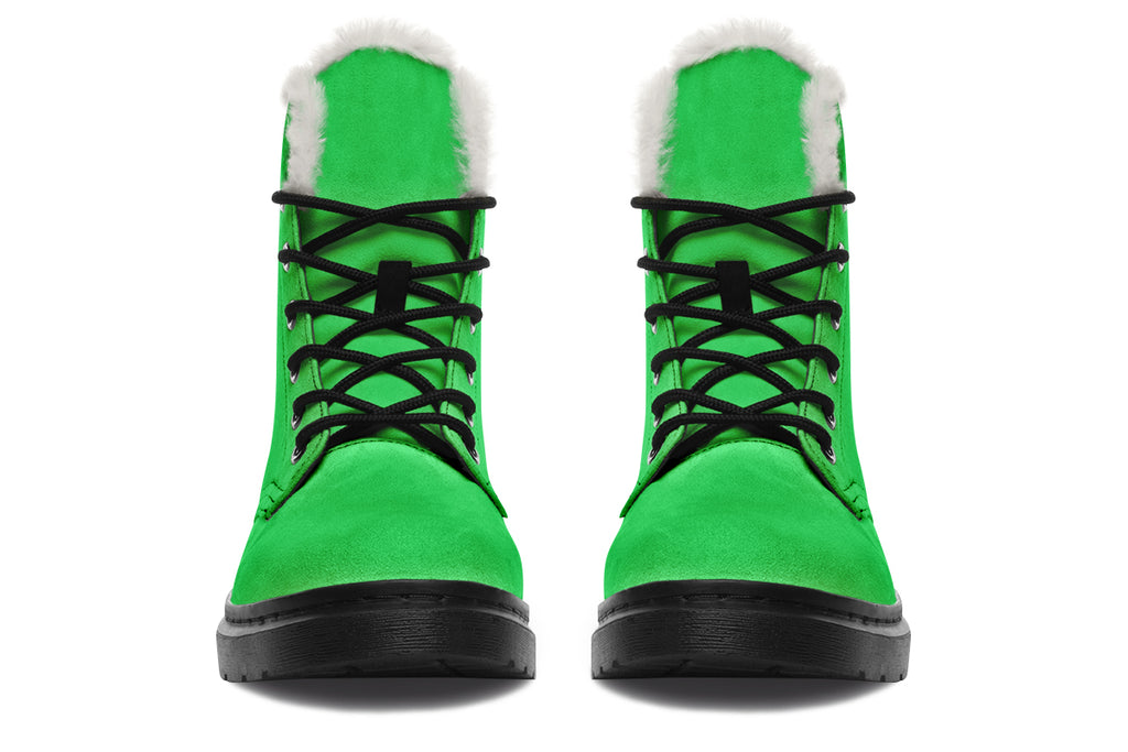 Lucky Green Faux Fur Boots - Offbeat Sweetie