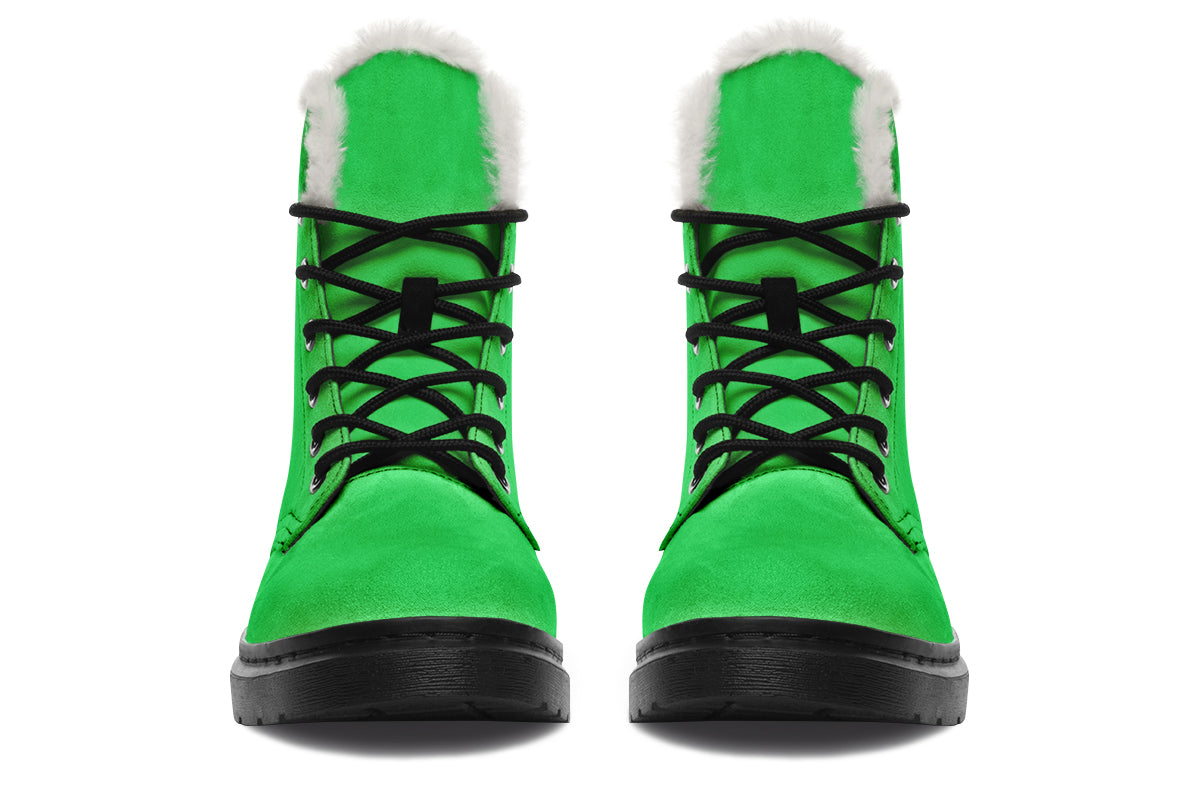 Lucky Green Faux Fur Boots - Offbeat Sweetie