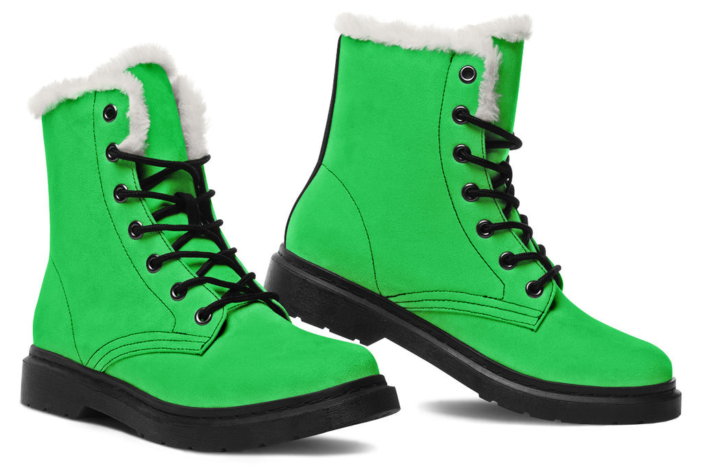 Lucky Green Faux Fur Boots - Offbeat Sweetie