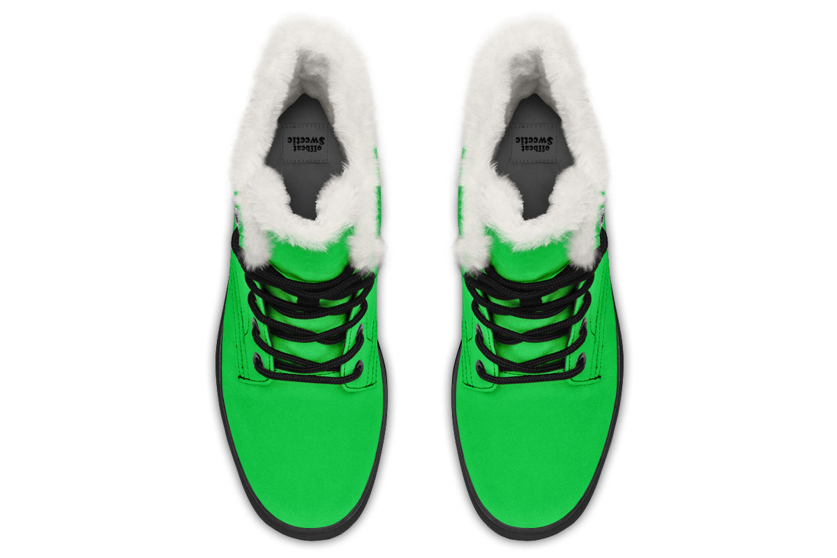 Lucky Green Faux Fur Boots - Offbeat Sweetie