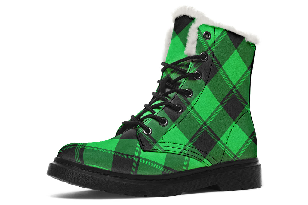 Lucky Green Plaid Faux Fur Boots