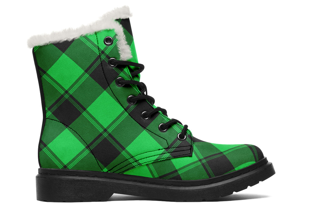 Lucky Green Plaid Faux Fur Boots