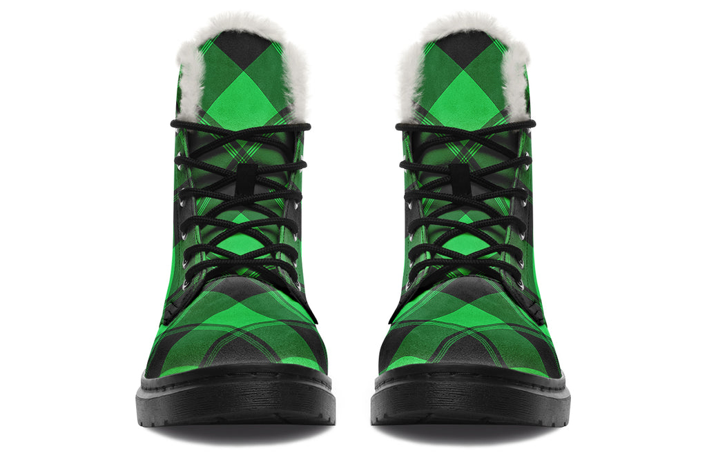 Lucky Green Plaid Faux Fur Boots