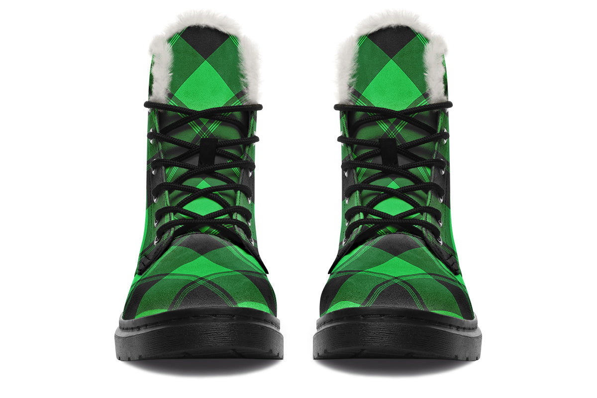 Lucky Green Plaid Faux Fur Boots
