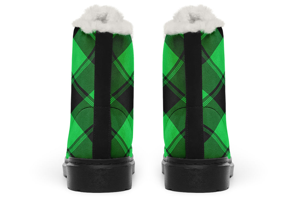 Lucky Green Plaid Faux Fur Boots