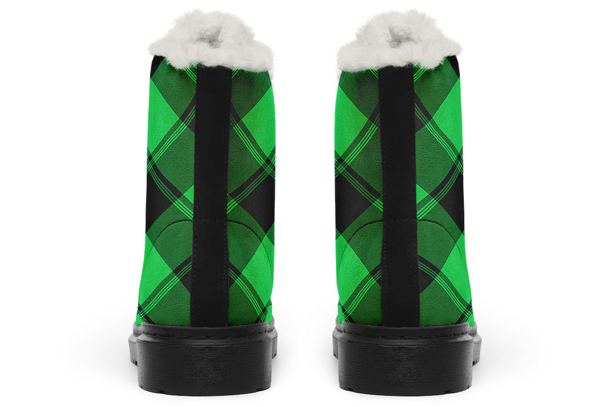 Lucky Green Plaid Faux Fur Boots