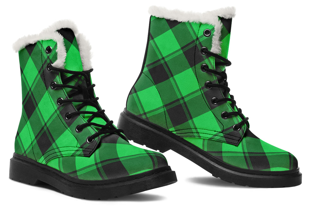 Lucky Green Plaid Faux Fur Boots