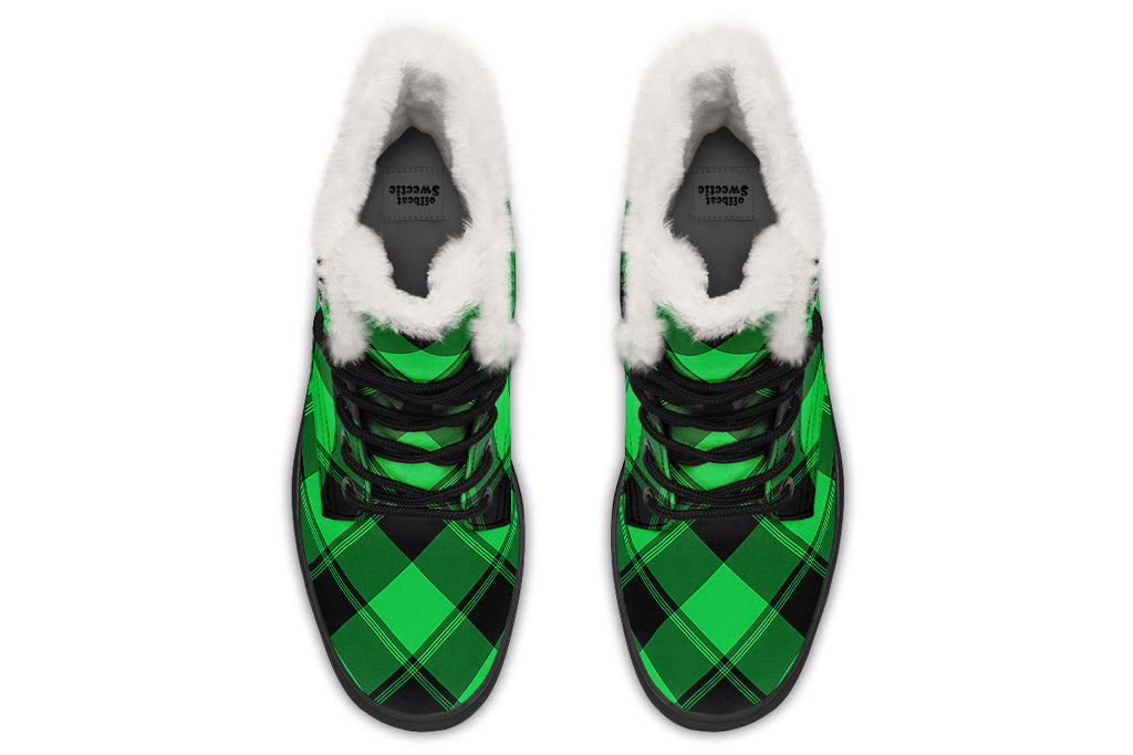 Lucky Green Plaid Faux Fur Boots