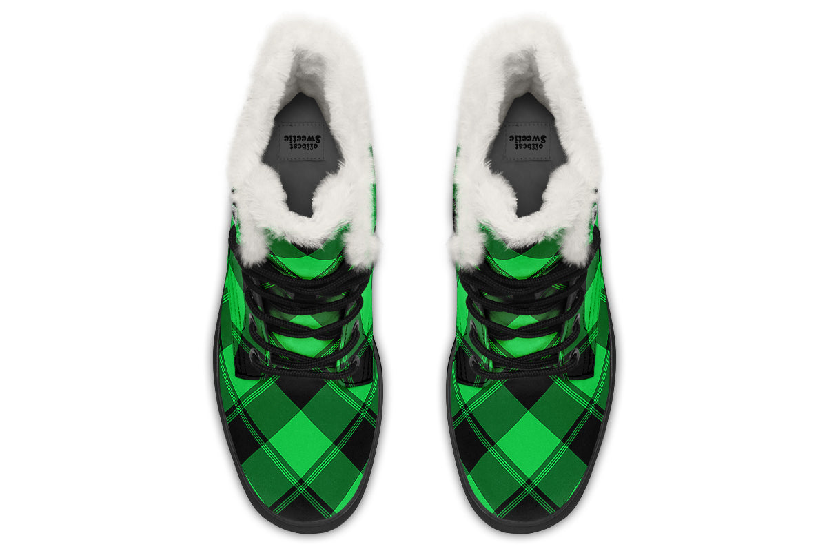 Lucky Green Plaid Faux Fur Boots