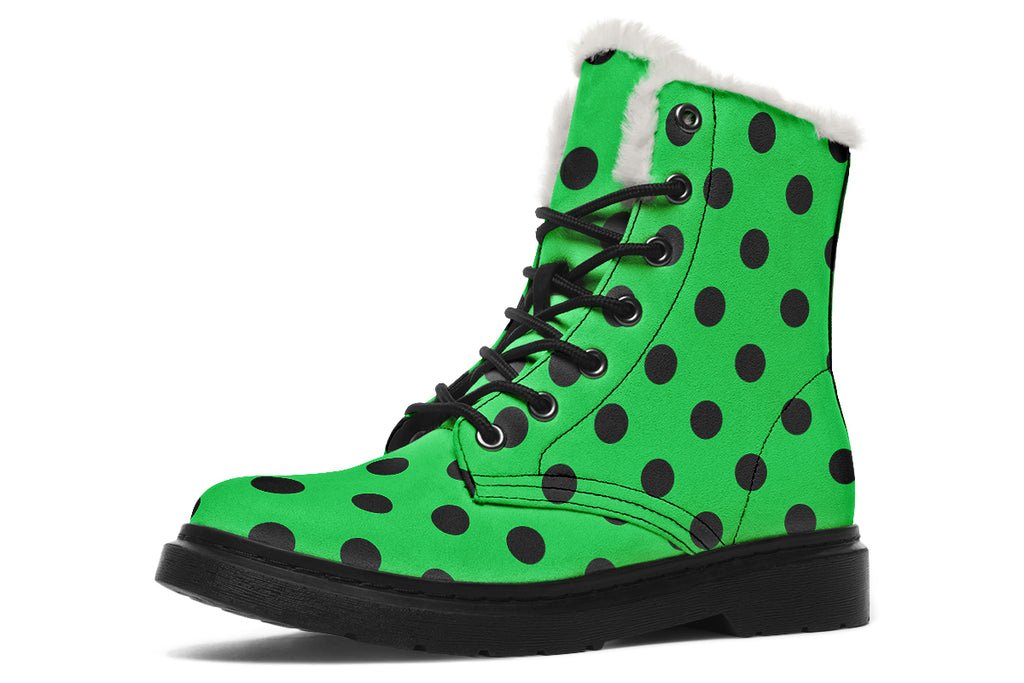 Lucky Green Polka Dot Faux Fur Boots