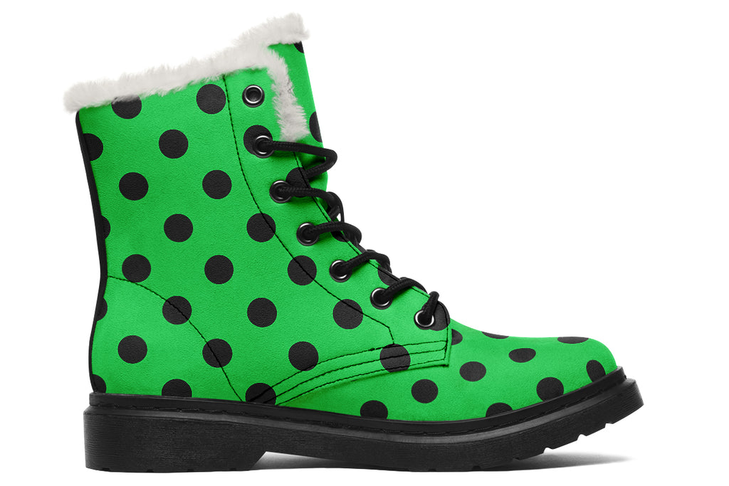 Lucky Green Polka Dot Faux Fur Boots