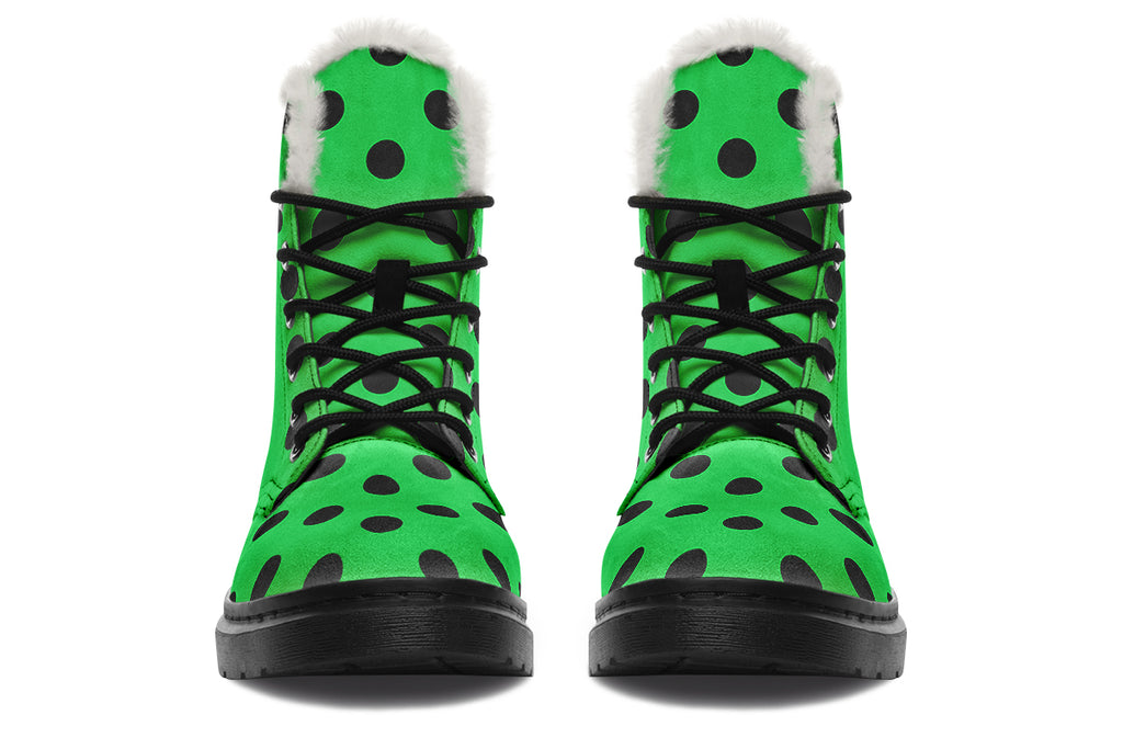 Lucky Green Polka Dot Faux Fur Boots
