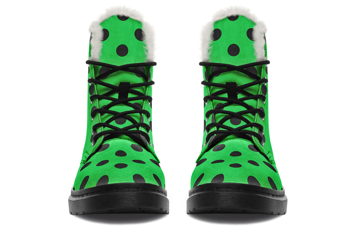 Lucky Green Polka Dot Faux Fur Boots