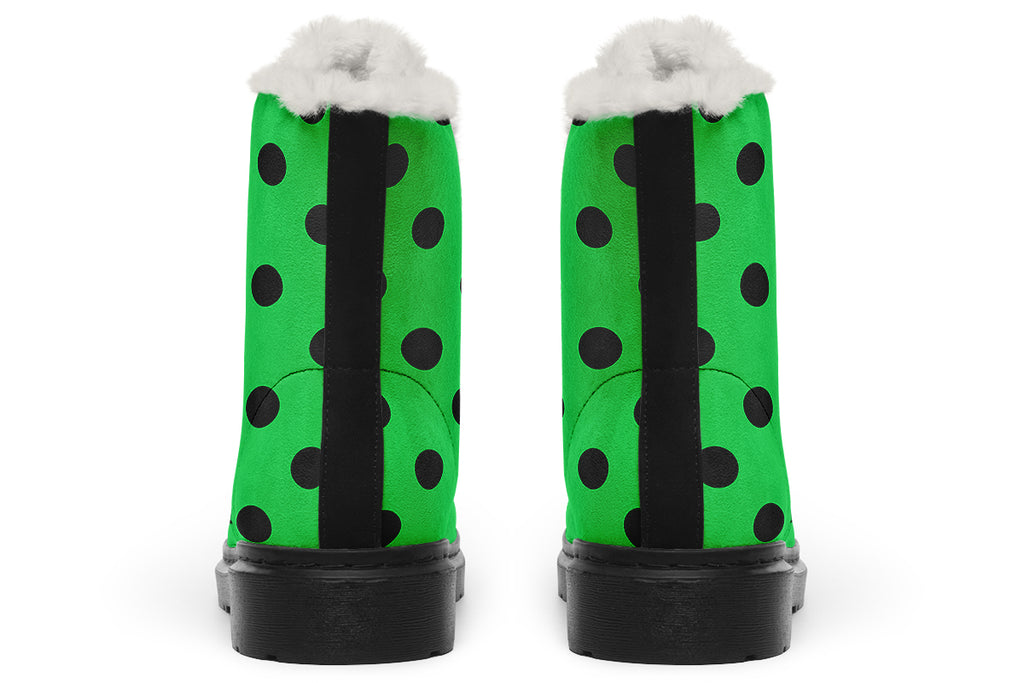Lucky Green Polka Dot Faux Fur Boots
