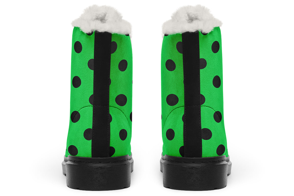 Lucky Green Polka Dot Faux Fur Boots